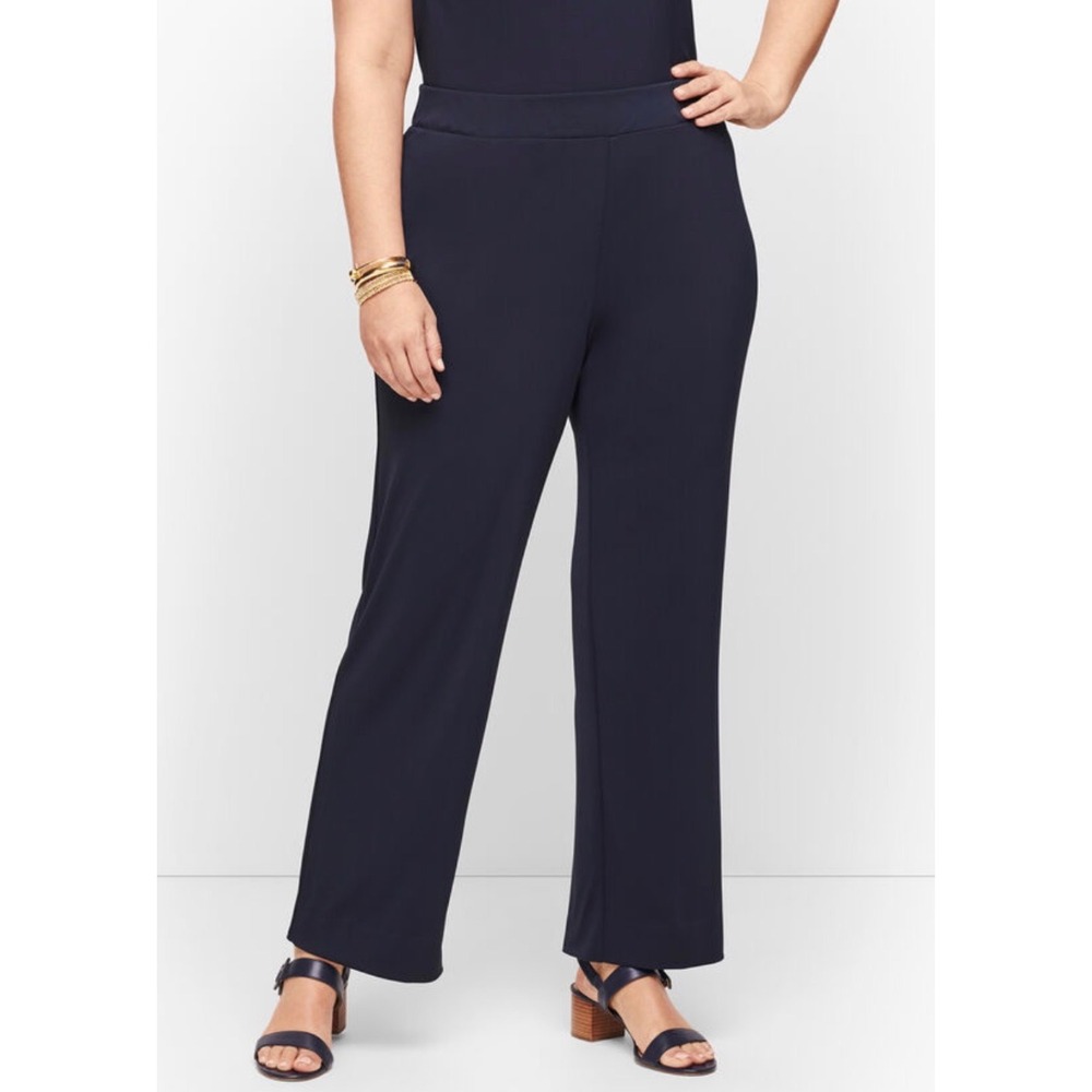 Talbots Knit Jersey Pants Women 1X Navy Blue Minimalist Straight Leg Pull On
